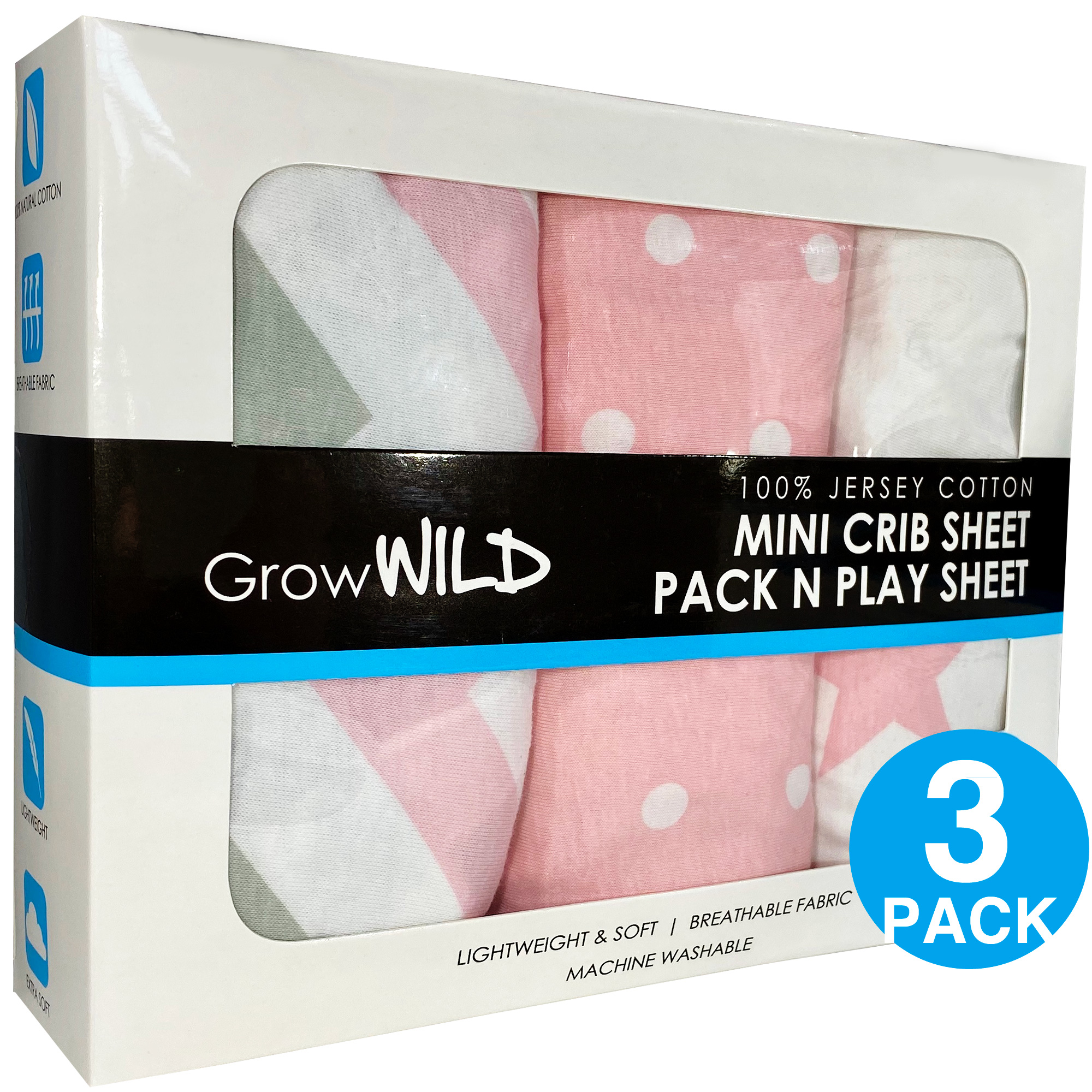 Pack N Play Fitted Sheets 3-Pack | Precious Pink | Grow Wild