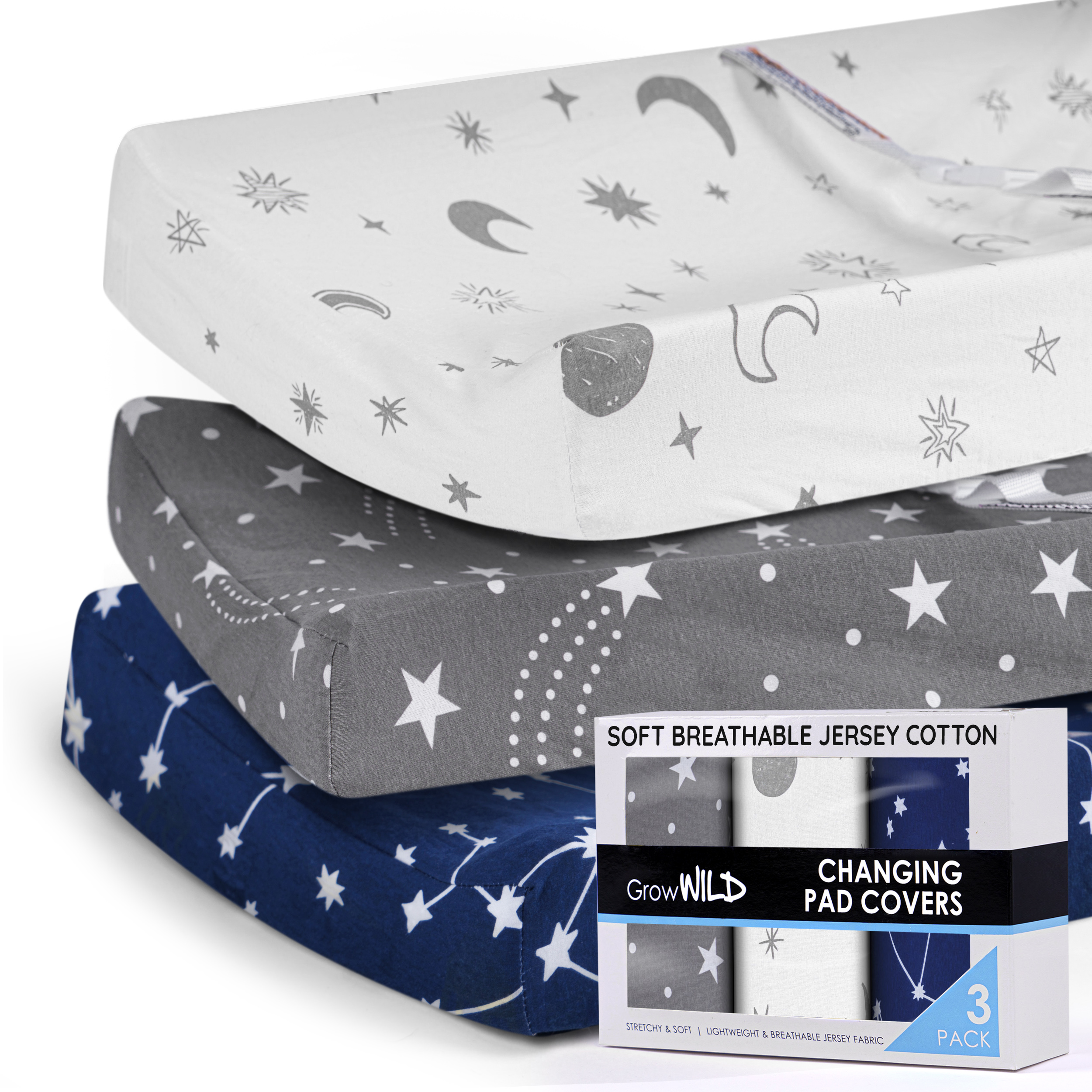 Diaper Changing Pad Cover 3-Pack | Stars & Moons