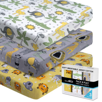 Safari Jersey Cotton Pack n Play Sheets – Set of 3 Mini Crib Sheets
