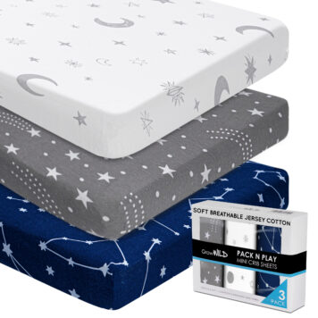 Pack N Play Sheets Fitted | Moon and Stars 3-Pack